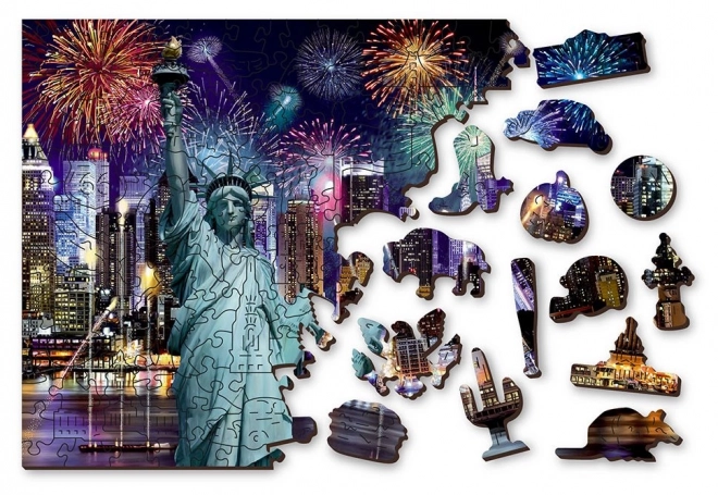 Wooden City Dřevěné puzzle Noční New York 2v1, 200 dílků EKO