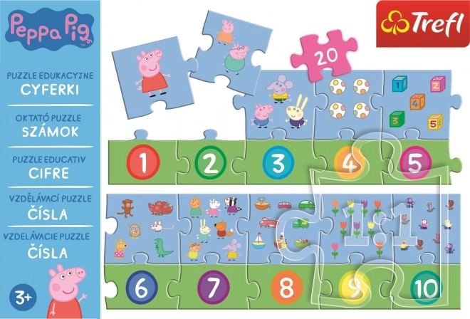 Puzzle vzdělávací Čísla Prasátko Peppa/Peppa Pig 20 dílků 117x19,5cm v krabici 33x23x6cm