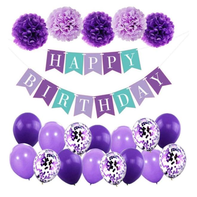 Fialová narozeninová balónková dekorace