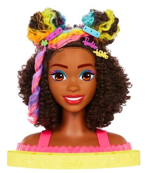 Barbie stylingová hlava Neonové duhové kudrnaté vlasy