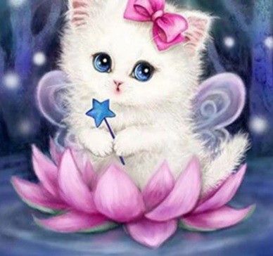 Sada na diamantové malování - bílé koťátko s mašličkou
