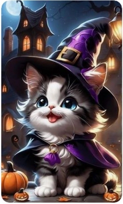 Diamentová mozaika - Halloweenový Kocourek