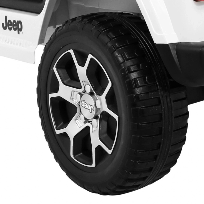 Jeep Wrangler Rubicon baterie pro děti Bílá + dálkové ovládání + rádio MP3 LED + kola EVA