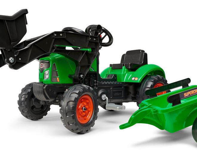 Traktor šlapací SuperCharger zelený s přední lžící a valníke