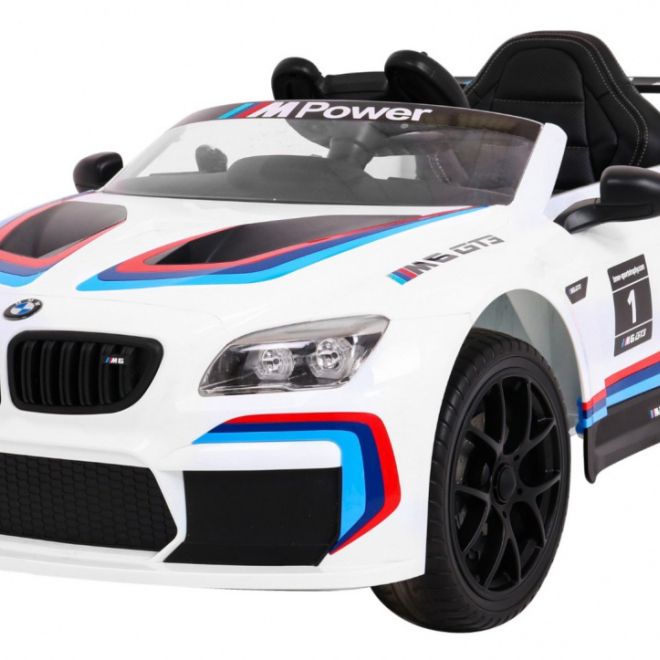 BMW M6 GT3 Autíčko na baterie pro děti Bílé + ventilace + zvuky MP3 Světla + dálkové ovládání