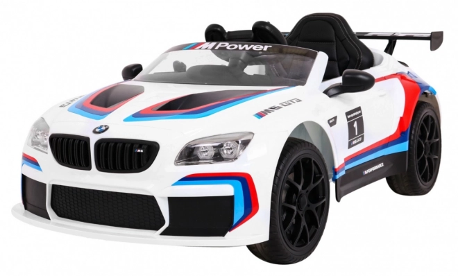 BMW M6 GT3 Autíčko na baterie pro děti Bílé + ventilace + zvuky MP3 Světla + dálkové ovládání