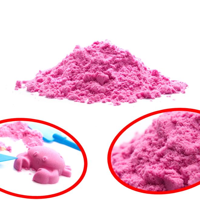 Kinetický písek 2 kg + 16 formiček + pískoviště – Růžový písek