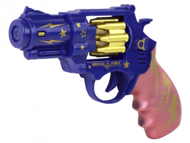 Modré a růžové zvuky pistole Revolver Lights