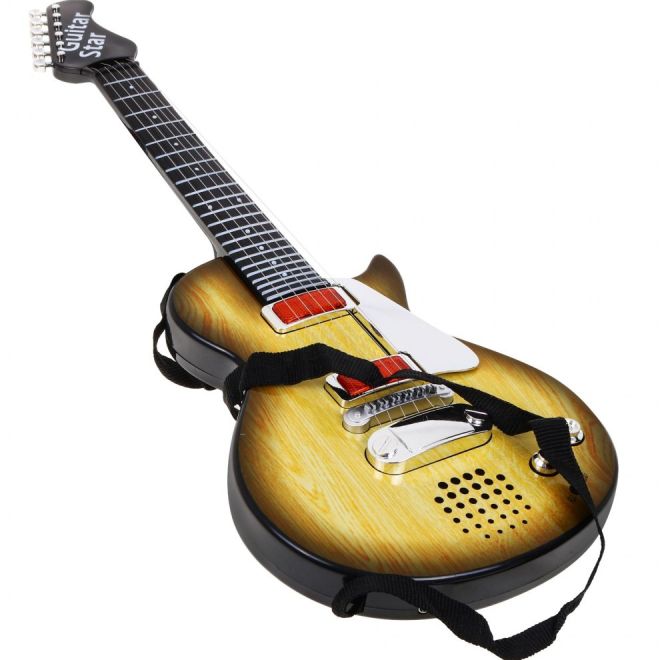Elektrická kytara pro děti 3+ imitace dřeva + sluchátka s mikrofonem + světelné zvuky