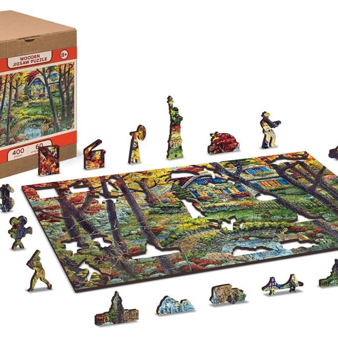 Wooden City Dřevěné puzzle Chata v lese 2v1, 400 dílků EKO