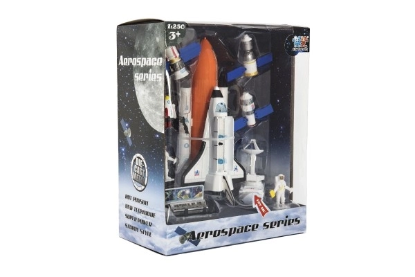 Sada vesmír kov/plast s raketoplánem na baterie se světlem se zvukem v krabici 22x27x12cm