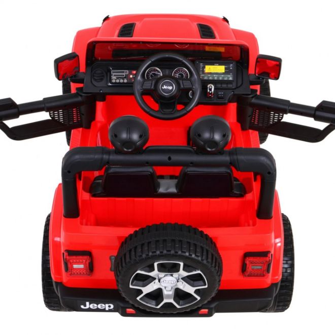 Jeep Wrangler Rubicon baterie pro děti Červená + dálkové ovládání + rádio MP3 LED + kola EVA