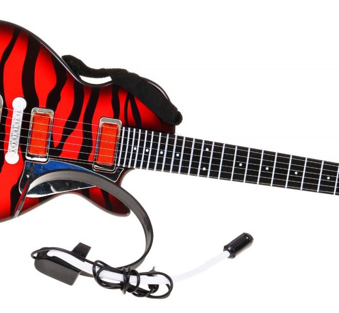 Elektrická kytara pro děti 3+ červená + sluchátka s mikrofonem + světelné zvuky