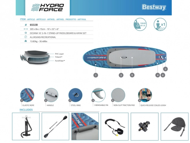 Hydro Force oceana set 2v1 - nafukovací paddleboard s opěrátkem