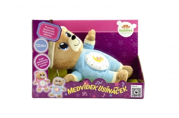 Medvídek Usínáček plyš 32cm na baterie se světlem a zvukem v boxu 12m+ – Modrý