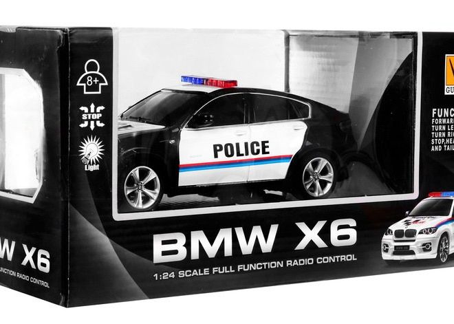 Policejní auto BMW x6 pro děti 8+ Dálkově ovládaná policie 1:24 Světla Rooster