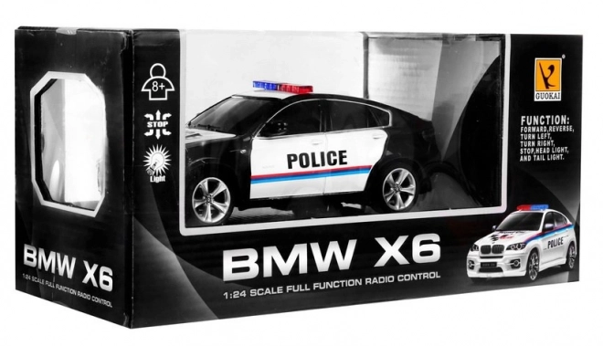 Policejní auto BMW x6 pro děti 8+ Dálkově ovládaná policie 1:24 Světla Rooster