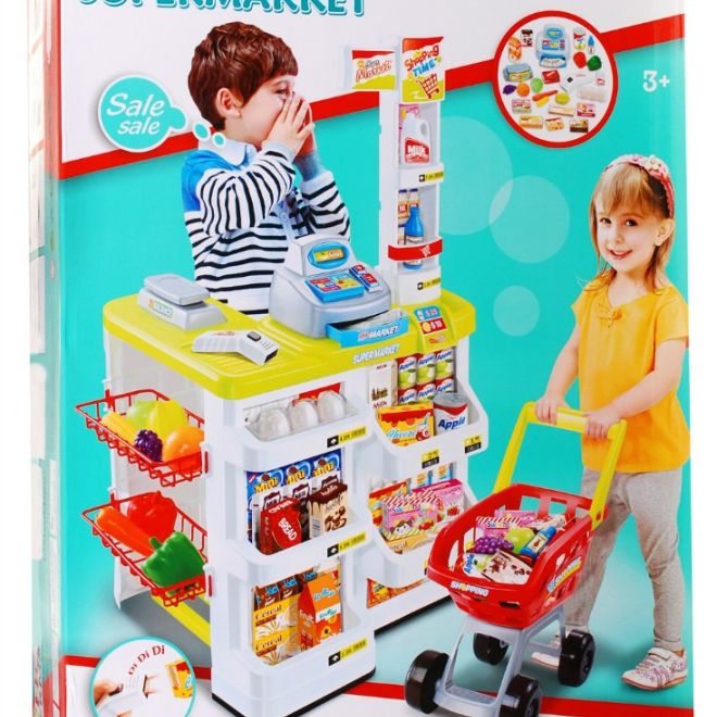 Dětský interaktivní supermarket s nákupním košíkem 24ks 3+
