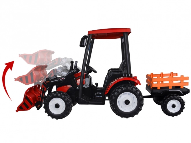 Velký elektrický traktor s přívěsem a lžící pro děti – Červená