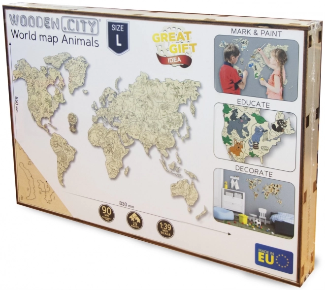 WOODEN CITY Dřevěná mapa se zvířátky velikost L (83x55cm)