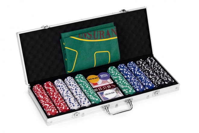 Blackjack Poker Set 500 žetonů 2 balíčky karet Hrací podložka Uzamykatelné pouzdro na přenášení