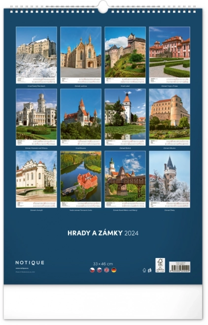 Nástěnný kalendář Hrady a zámky 2024, 33 × 46 cm
