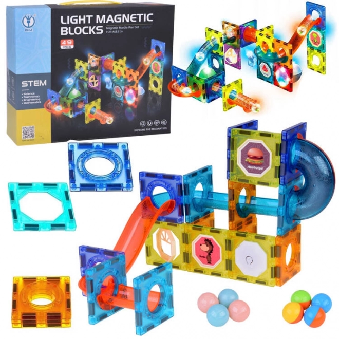 3D magnetické kostky pro děti Stavění svítící kuličkové dráhy 49 prvků ZA5250