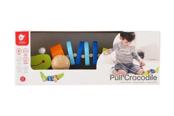 Dřevěný krokodýl se šňůrkou