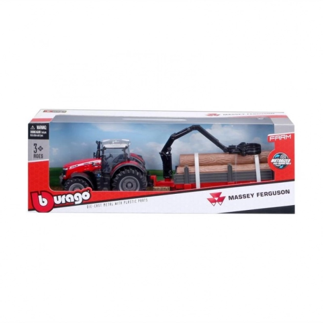 Bburago 10cm Farm Traktor na setrvačník s vlečkou Massey Ferguson 8740S