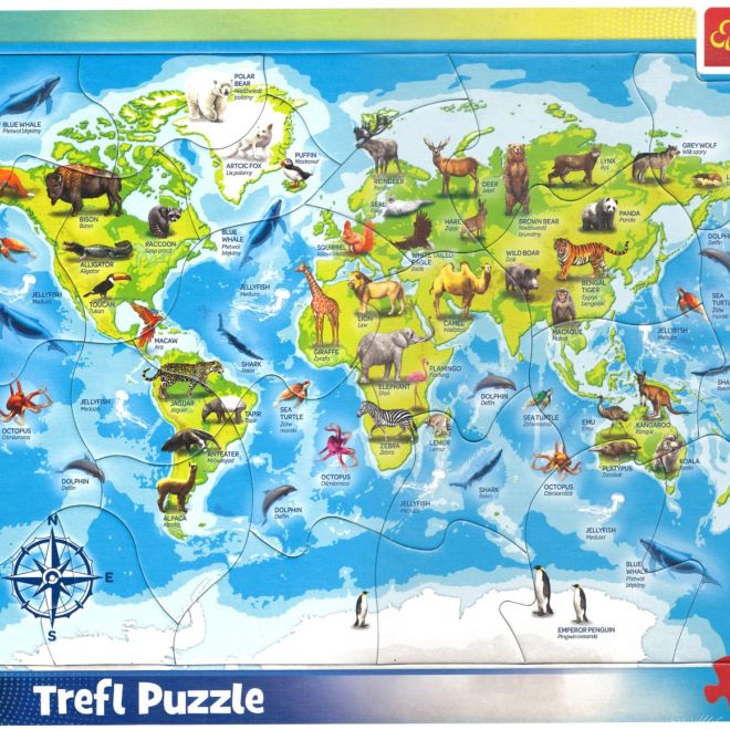TREFL Puzzle Mapa světa se zvířátky 25 dílků