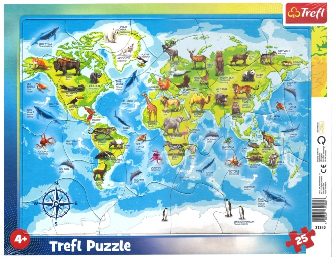 TREFL Puzzle Mapa světa se zvířátky 25 dílků