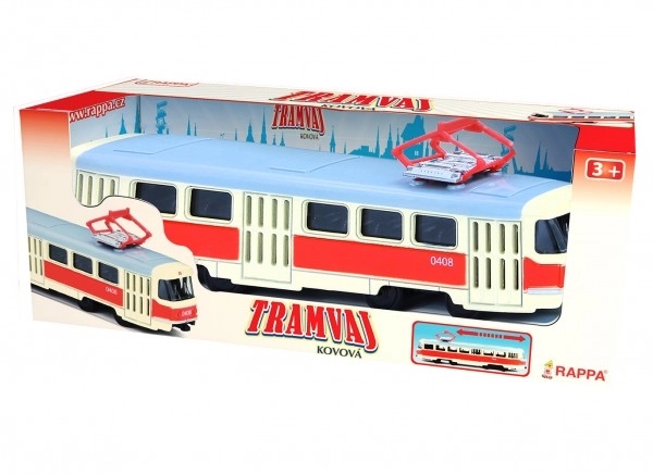 Tramvaj Tatra T3 česká kovová 16cm retro na zpětný chod v krabičce 20x8x6cm CZ design