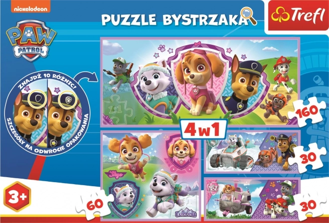 TREFL Puzzle s hledáním rozdílů Tlapková patrola 4v1 (30,30,60,160 dílků)