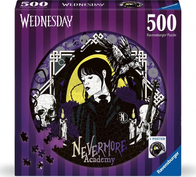 Kruhové puzzle s motivem Wednesday Addams