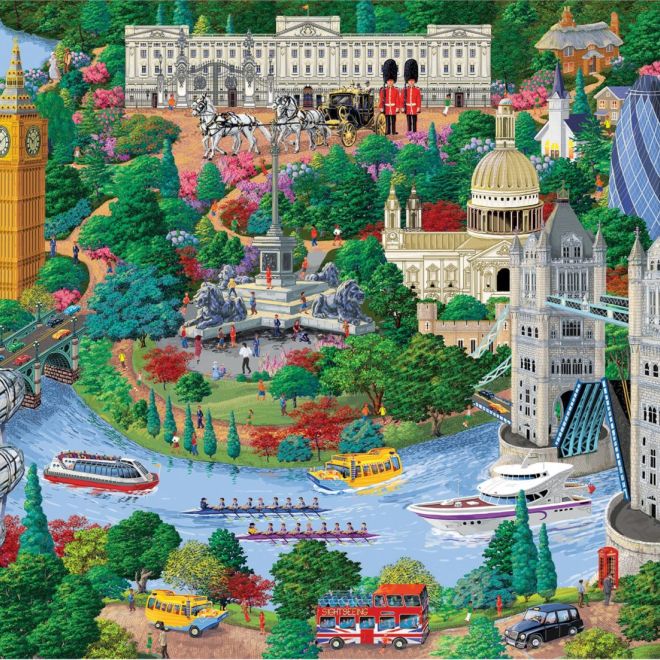 Wooden City Dřevěné puzzle Londýnské památky 2v1, 505 dílků EKO