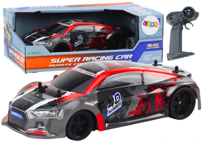 RC auto na dálkové ovládání 1:18 gumová driftovací kola červená