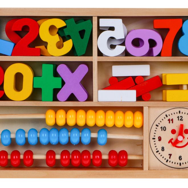 Dřevěná vzdělávací sada 3 v 1 pro děti 3+ Učí se matematiku a hodiny