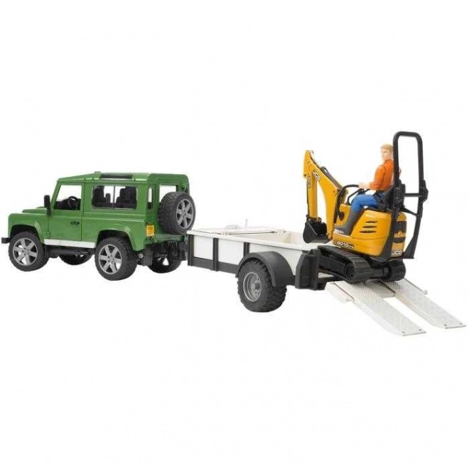 Bruder LAND ROVER + přepravník, mikrobagr JCB