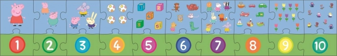 Puzzle vzdělávací Čísla Prasátko Peppa/Peppa Pig 20 dílků 117x19,5cm v krabici 33x23x6cm