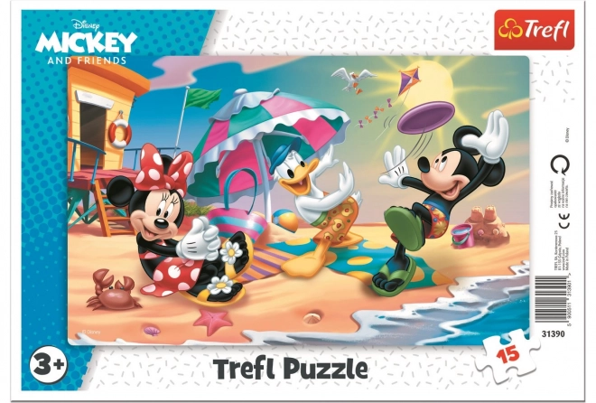 TREFL Puzzle Mickey a Minnie: Zábava na pláži 15 dílků