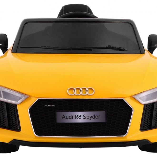 Audi R8 Spyder battery pack Yellow + Dálkové ovládání + EVA + Pomalý start + Rádio MP3 + LED dioda