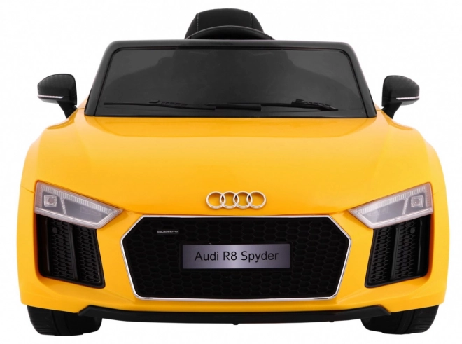 Audi R8 Spyder battery pack Yellow + Dálkové ovládání + EVA + Pomalý start + Rádio MP3 + LED dioda