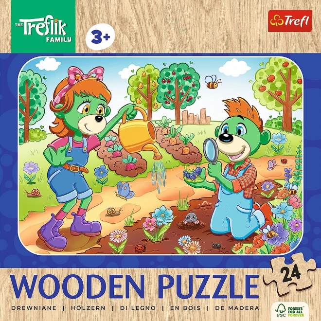 Dřevěné puzzle Treflíci: Seznamte se s rodinou Treflíků 24 dílků