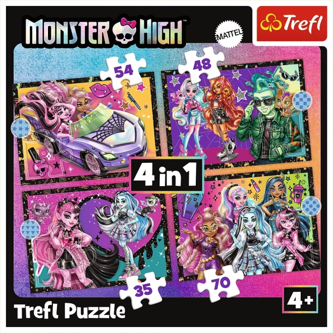 TREFL Puzzle Monster High: Elektrizující den 4v1 (35,48,54,70 dílků)