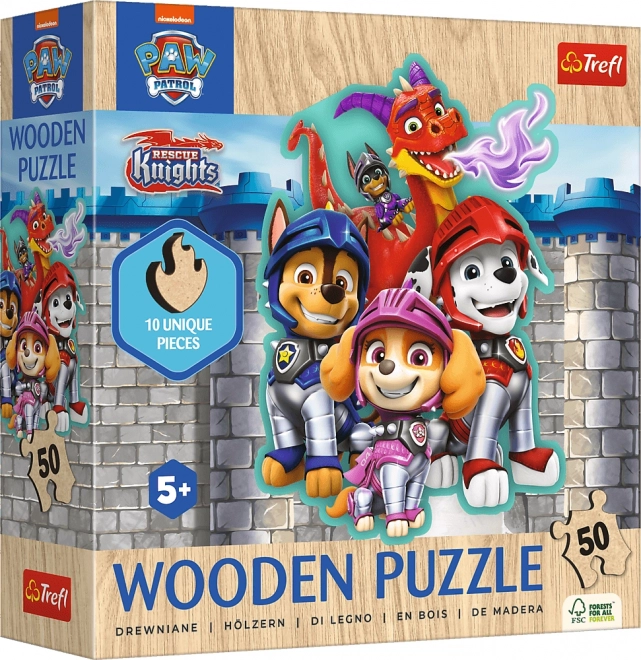 TREFL Dřevěné obrysové puzzle Tlapková patrola: Rescue Knights 50 dílků