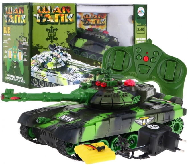 Tank na dálkové ovládání + interaktivní efekty + odpalování + dálkové ovládání – Zelený