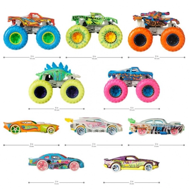 Hot Wheels monster trucky svítící ve tmě 10 ks