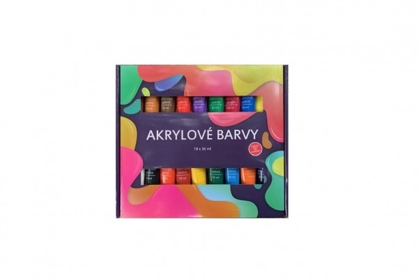 Akrylové barvy 18x36ml i na keramiku,sklo,kameny v krabičce 30x27x3cm