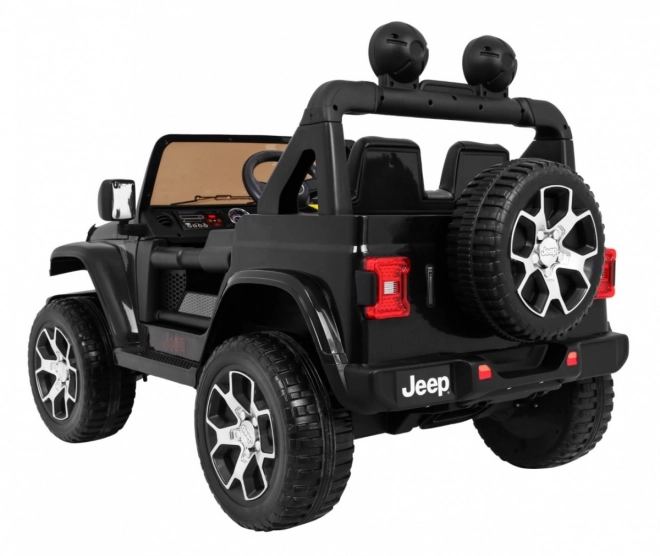 Jeep Wrangler Rubicon baterie pro děti černá + dálkové ovládání + MP3 LED rádio + EVA kola