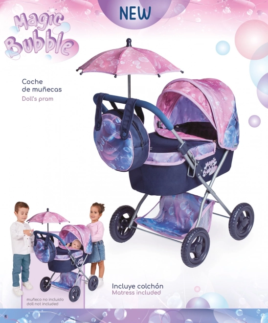 DeCuevas 85076 Skládací kočárek pro panenky se slunečníkem a taškou Magic Bubble 2024 - 60 cm